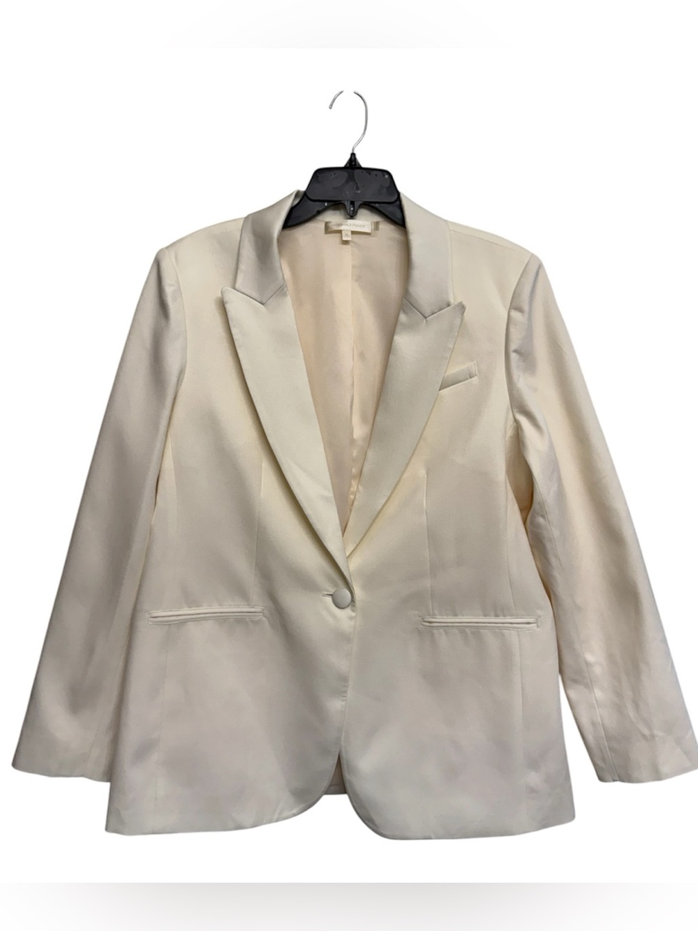 LoveShackFancy Ivory Single-Button Satin Lapel Wool Blend Blazer - Size XL
